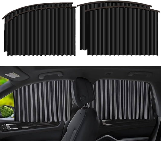 Universal Fit Magnetic Car Side Window Sunshade Curtains (4PCS) – Removable Privacy & Heat Protection, Pleated Black Magnetic Car Window Shades for Baby & UV Protection, Foldable & Easy to Use (Black)