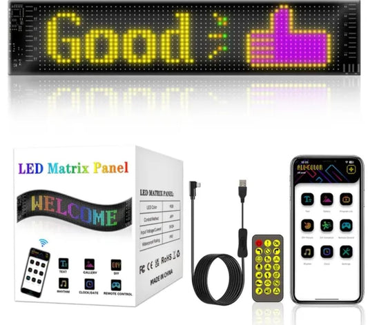 LED Matrix Panel 14 × 4 inch LED Customizable Sign Car Bluetooth App LED Matrix Pixel Panel Night Light DIY Programmable Flexible IP 65 Waterproof LED Display for Car, Shop, Hotel & Bar 20*64 pixels