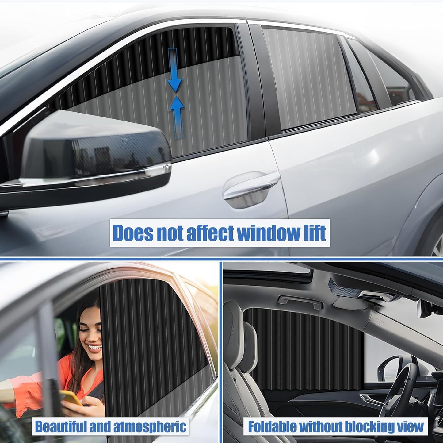 Universal Fit Magnetic Car Side Window Sunshade Curtains (4PCS) – Removable Privacy & Heat Protection, Pleated Black Magnetic Car Window Shades for Baby & UV Protection, Foldable & Easy to Use (Black)